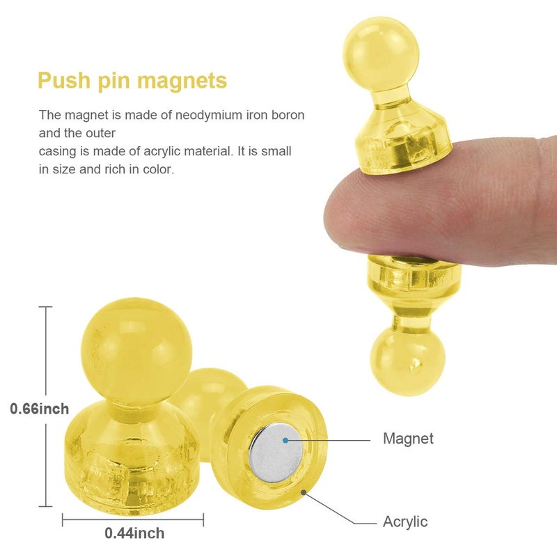 Ant Mag Magnetic Push Pins Strong Push Pin Magnets for Fridge Whiteboards Calendars Maps in School & Office Pack of 18 Yellow - Image 2